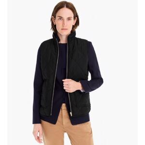 J CREW Quilted Black Sz Small Casual Wear Down Filled Two Way Zip Vest Pockets